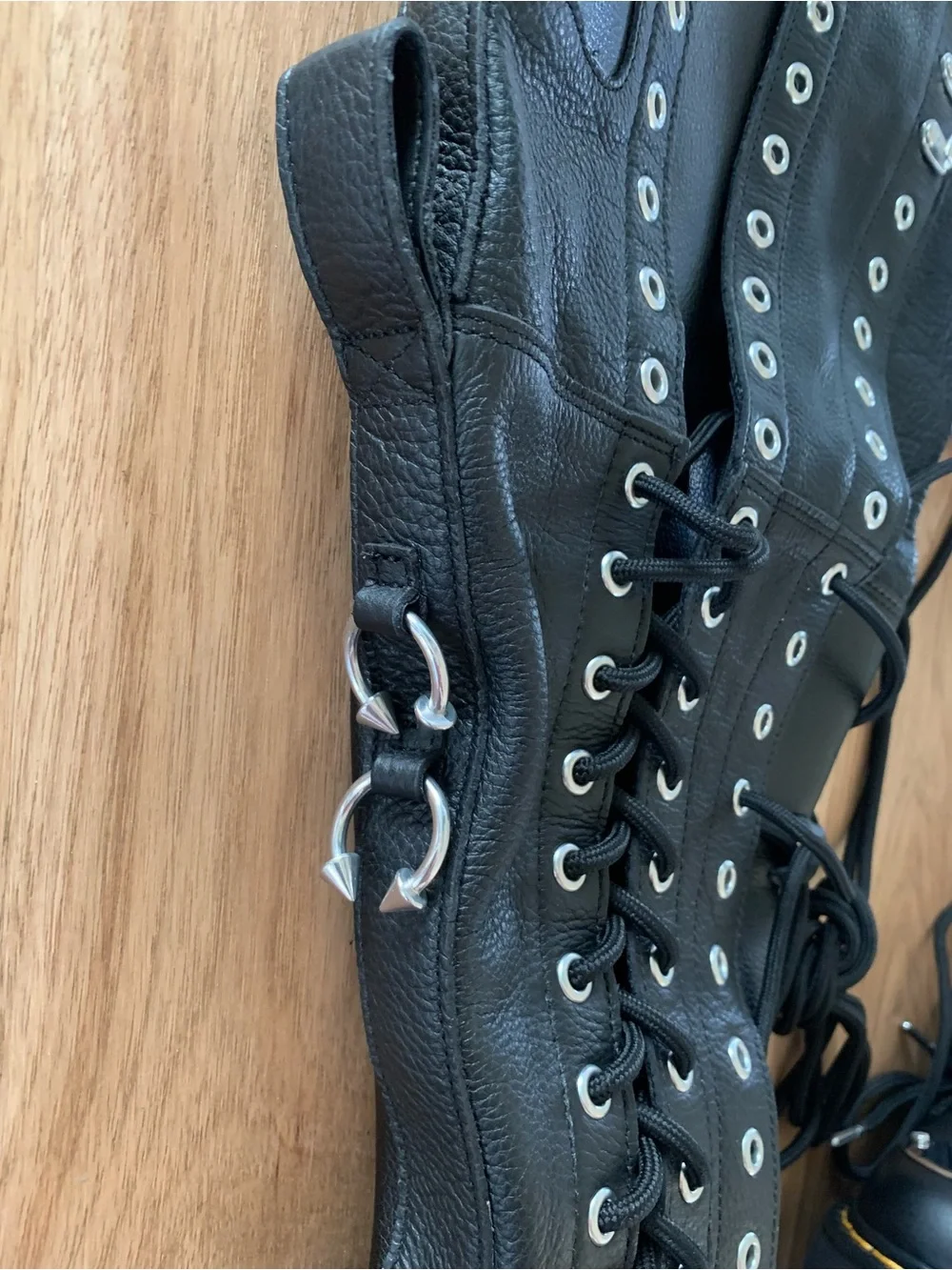 NEW Dr Martens Virginia Max Eyelet Lace Up Leather Black Thigh High Boots Size 6